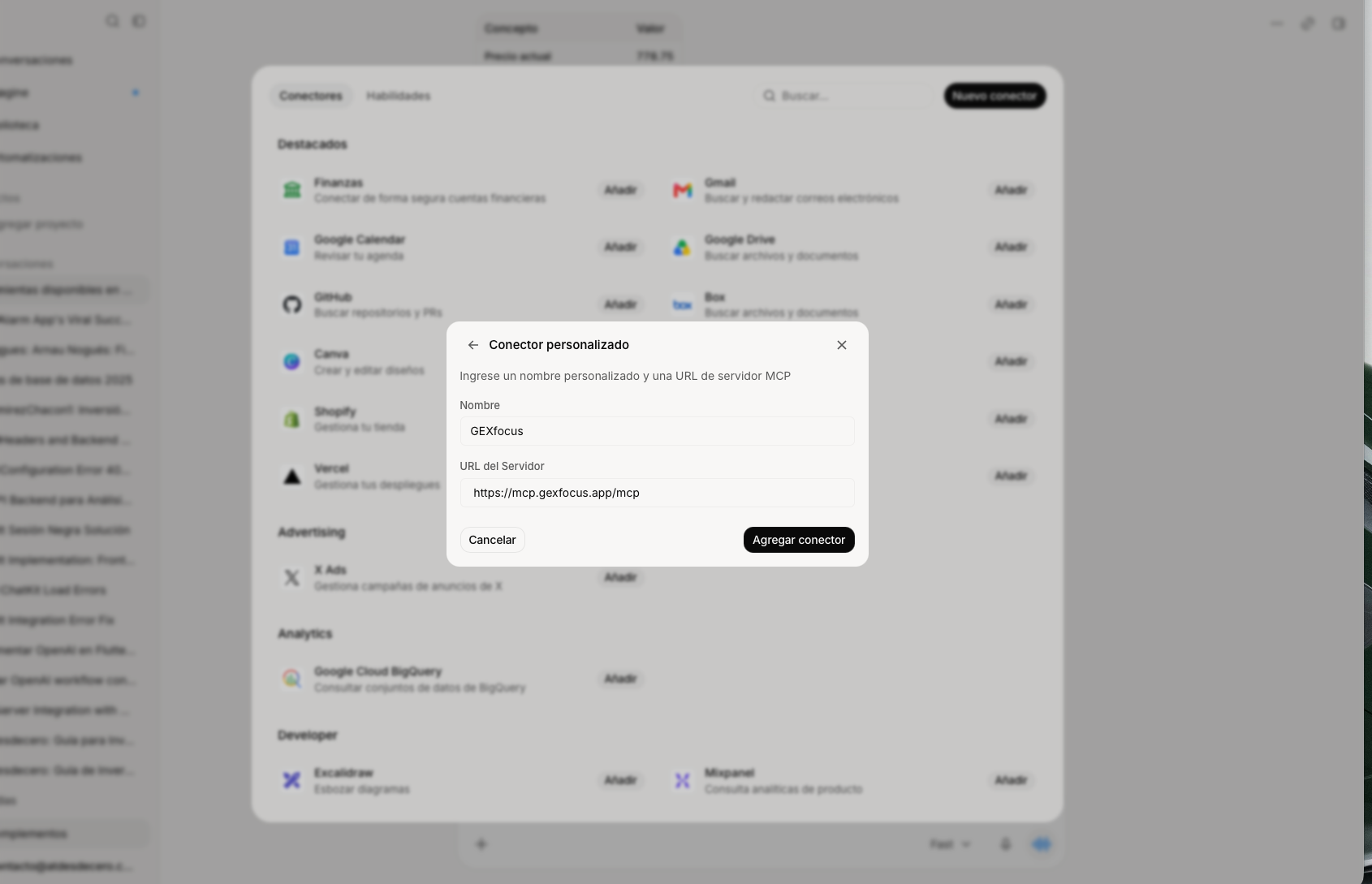 Step 1 — Add a custom GEXfocus connector in Grok