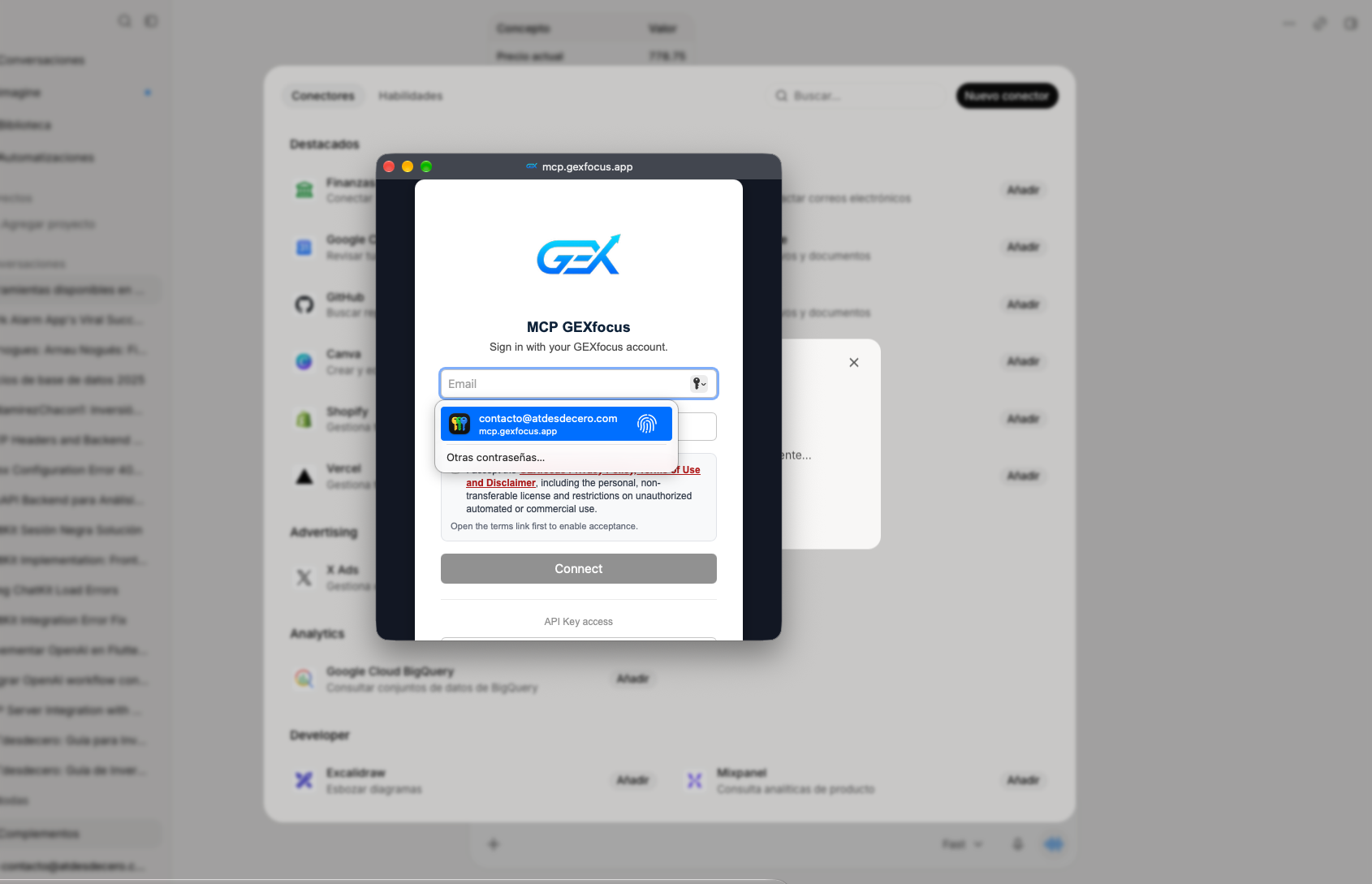 Paso 3 — Iniciar sesión y autorizar GEXfocus en Grok